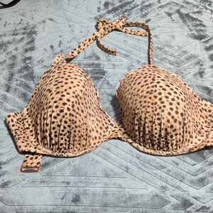 Shade & Shore Leopard Print Padded Halter Swim Bra - Tan/Black